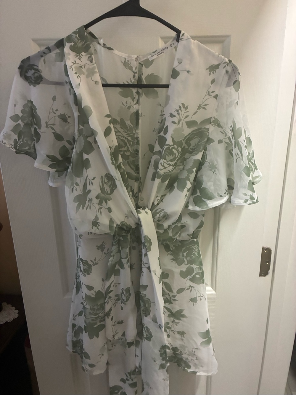 Floral Tie-Front Jumpsuit Romper in Sage Green and White